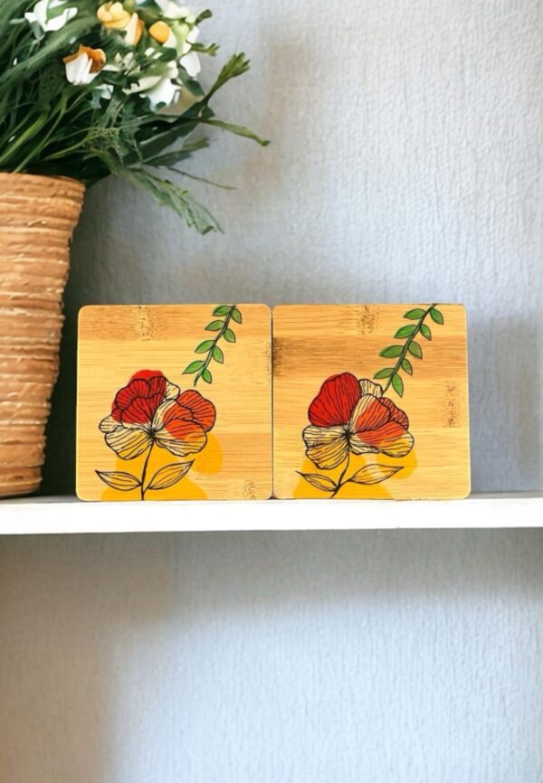 Coaster set in red and black flower Boho design