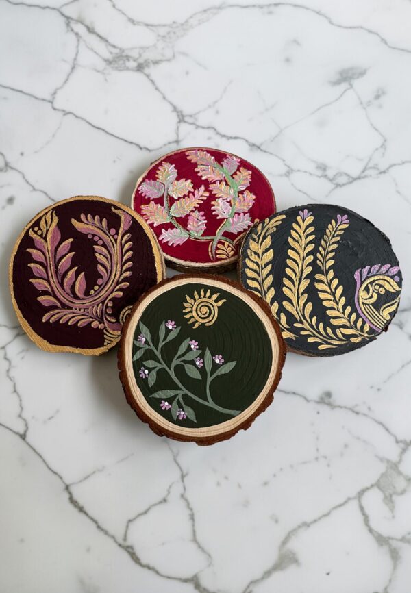 Hand painted wooden coasters-set of 4